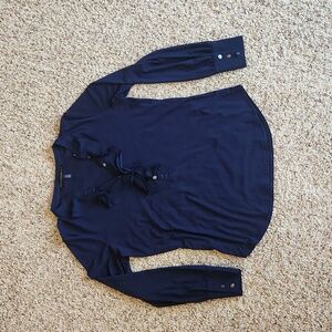 White House Black Market - Ruffle Long Sleeve Shirt - Navy